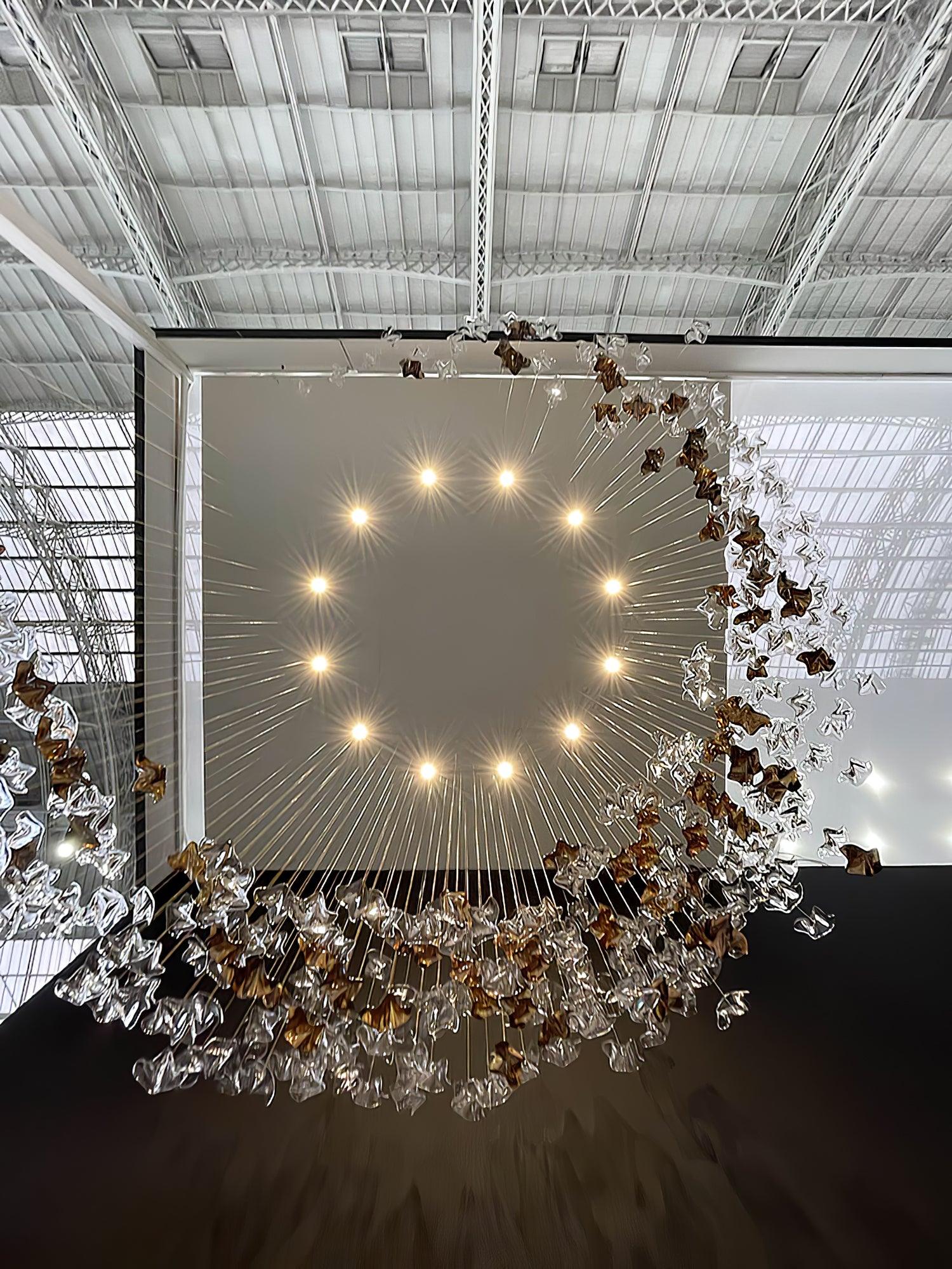 San De Chandelier, Modern Square Glass Spiral Long Pendant Chandelier